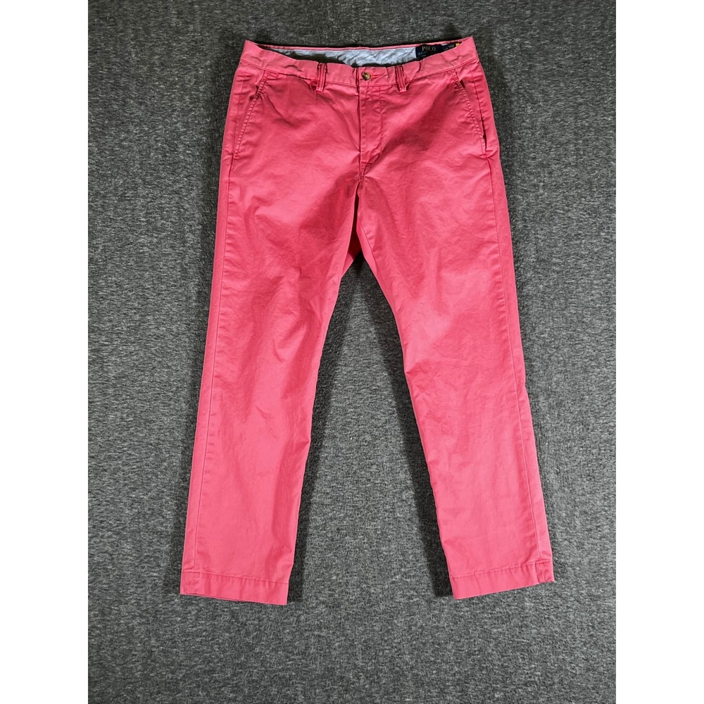 Polo Ralph Lauren Mens Pink Stretch Straight Fit Chino Pants 34/30 Cotton Twill